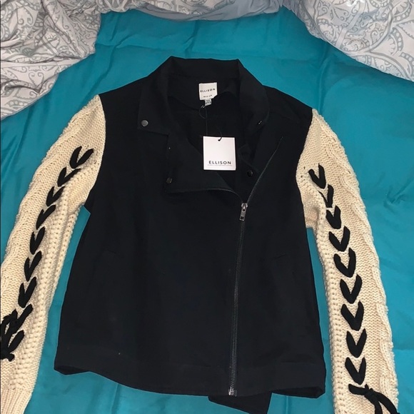 Moto jacket with sweater arms